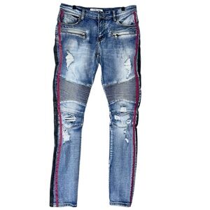Embellish Moto Jeans Men’s 32x32 Blue Skinny Grunge Ripped Distressed Light